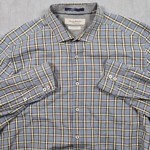 Tommy Bahama Shirt Mens XL Blue Yellow Plaid Island Modern Fit Button Up